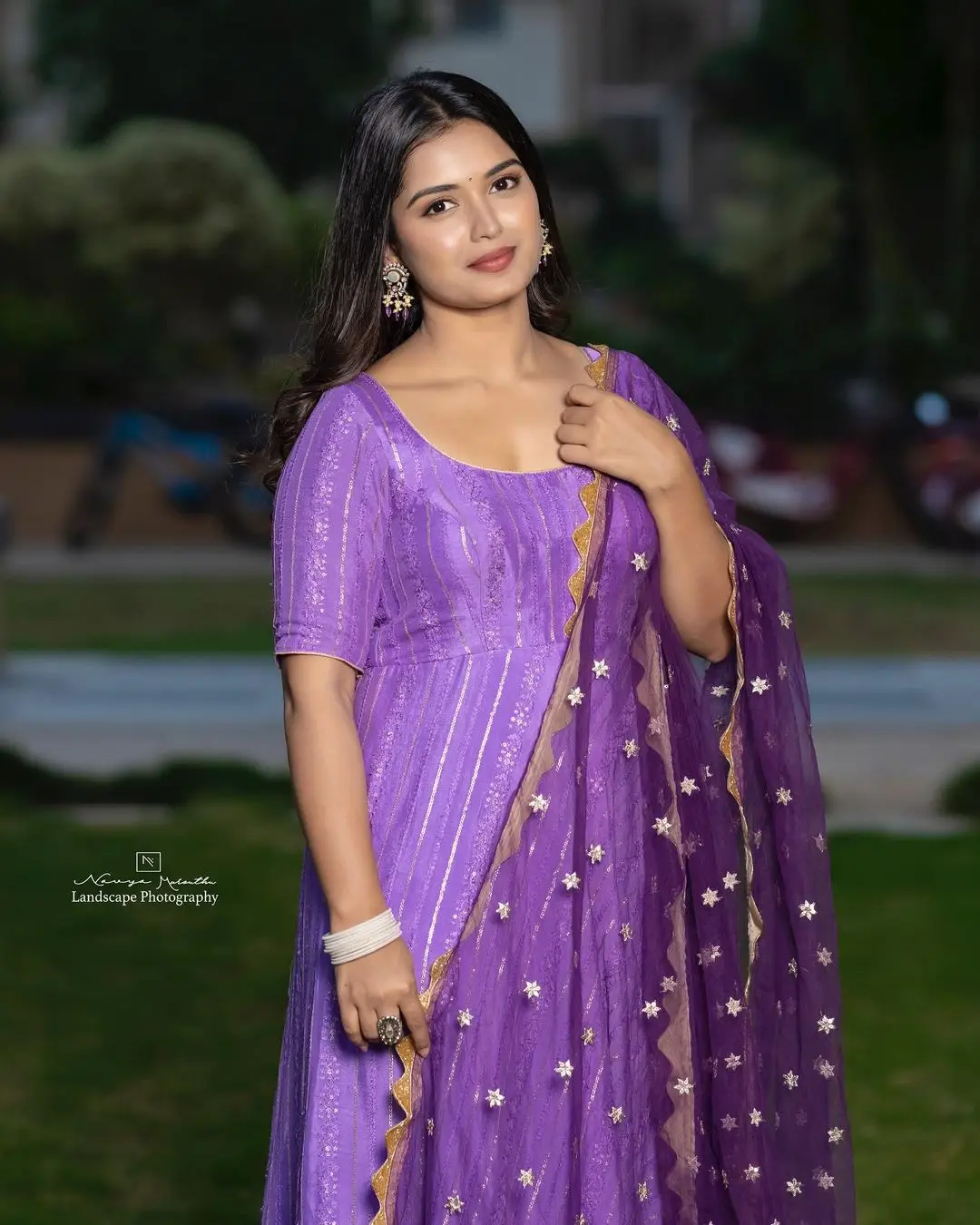 ETV Actress Priyanka Jain Wearing Violet Gown